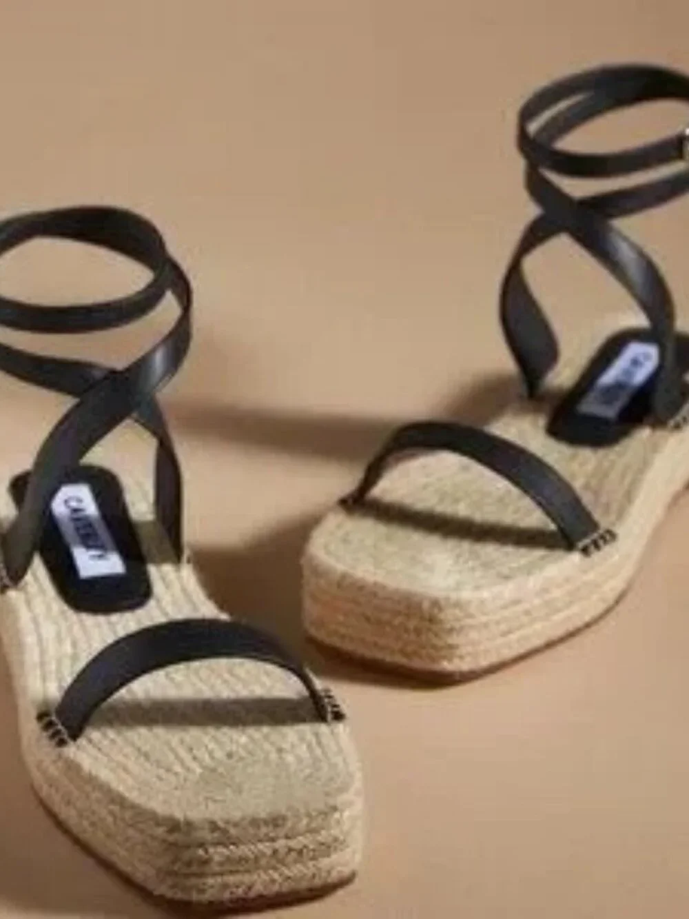 EUC CAVERLEY Jude Espadrille Leather Sandals in Black, Size US Women 9.5 EU 40